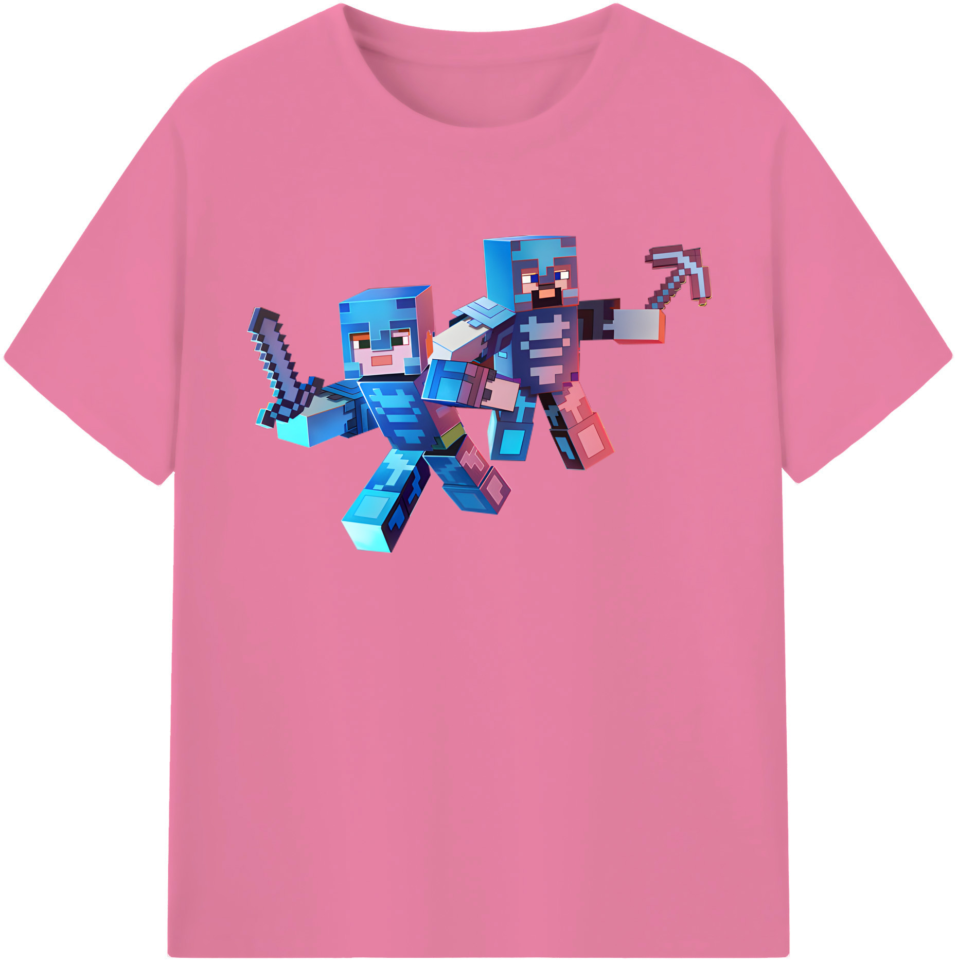 （画像用） マインクラフト ブロックの世界 Minecraft MC Block world 綿100％半袖Tシャツ（フロントプリント）
